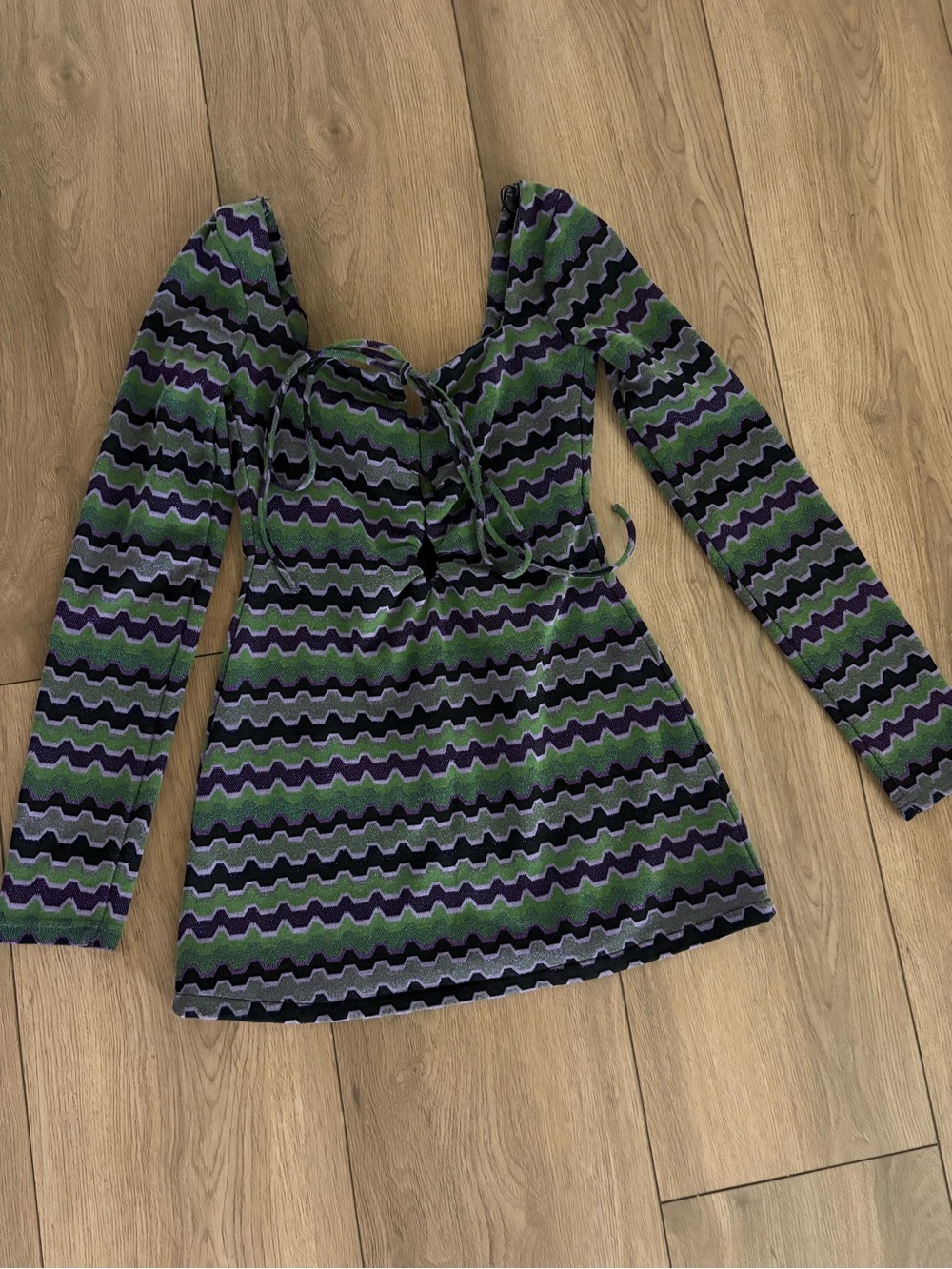 Zara Green, Purple & Black Wavy Stripe Mini Dress